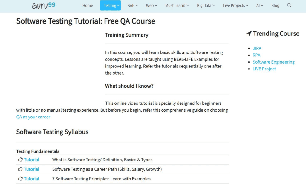 guru99 free websites for software testers